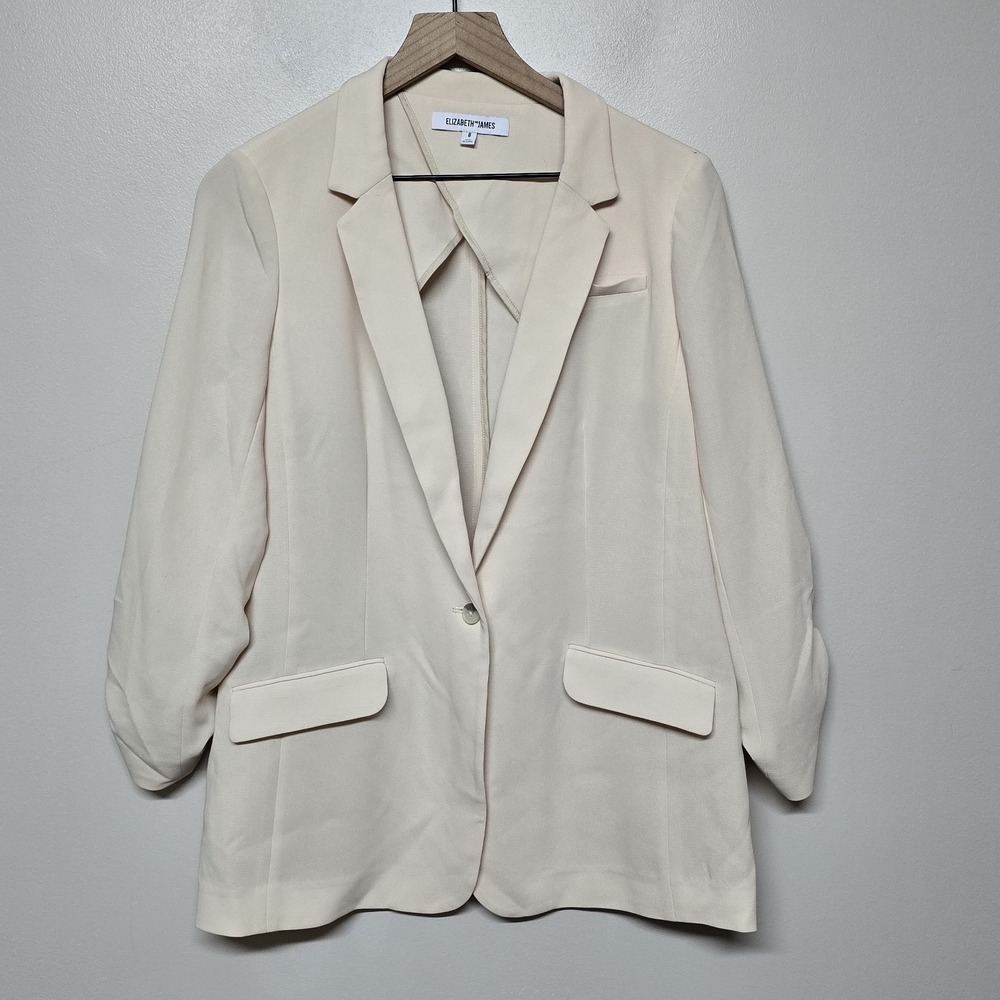 Elizabeth And James Cream‎ Jamie Blazer Scrunch Sleeve Long Line Sz 8 Career
